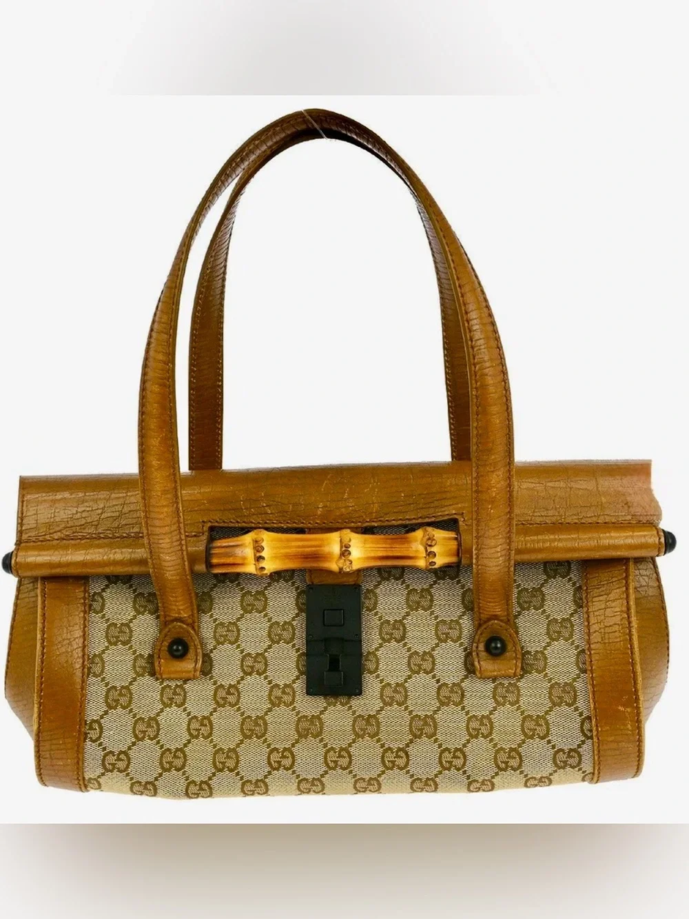 Gucci Tom Ford Tan Bamboo-Accent GG Canvas Bullet Bag